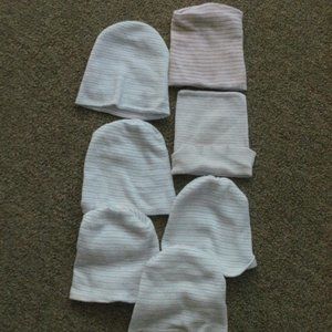 Lot of 7 Newborn Baby Infant Cozy Striped Hospital Cap Warm Beanie Hat